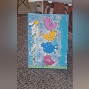 Original Acrylic Colorful Bird Art Canvas